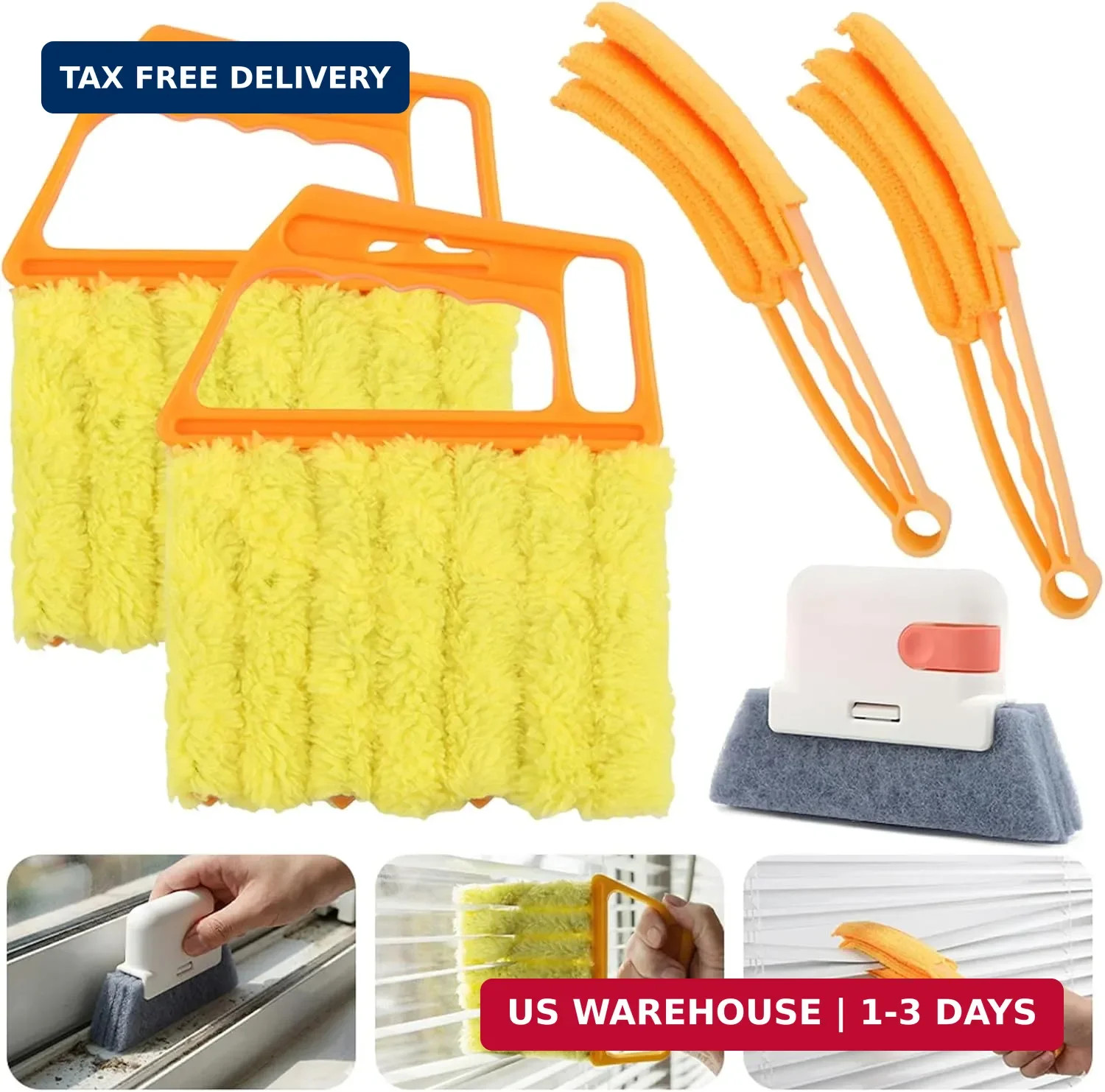 5Pcs Window Blind Cleaning Set, Washable 7 Fingers Duster Brush Dusting Cleaner