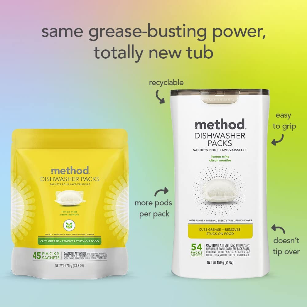 Method Dishwasher Detergent Packs, Lemon Mint, Dishwashing Rinse Aid to Lift …