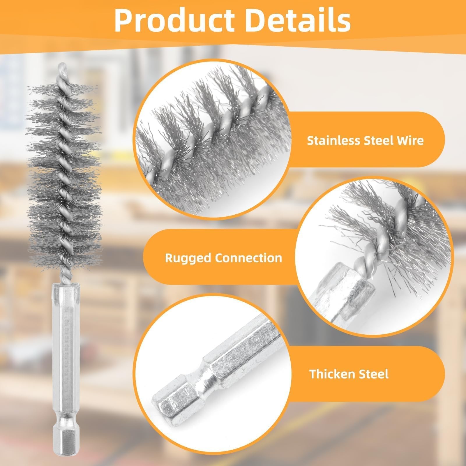 6 Pcs Stainless Steel Wire Bore Brush Set 1/4 Inch Hex Shank Twisted Drill Brush