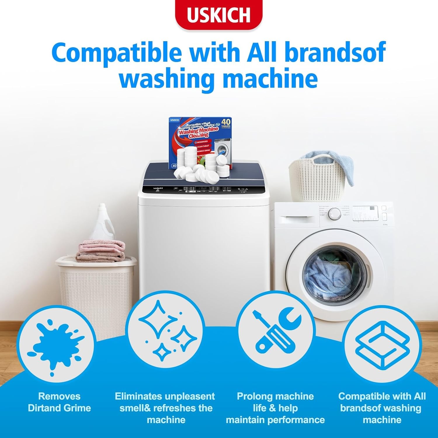 Washing Machine Cleaner Descaler 40 Pack-Deep Cleaning Tablets For HE Front Load