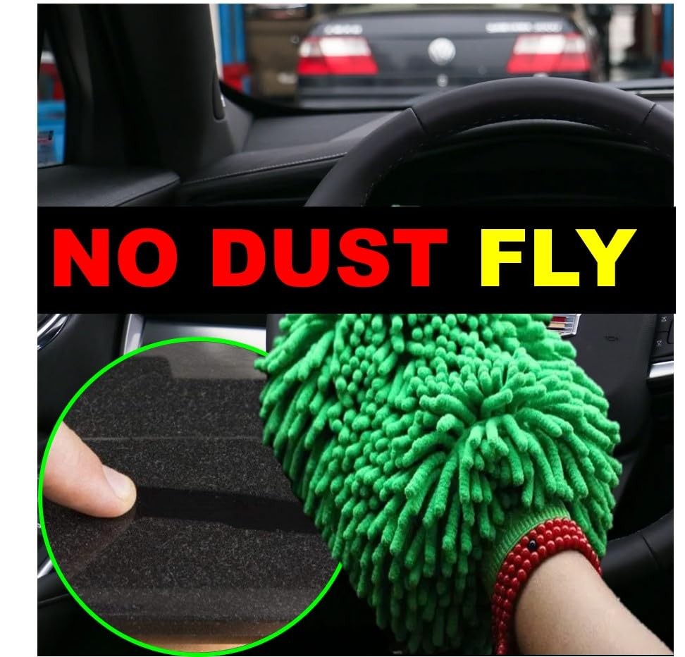 , Green Chenille Microfiber Dusting Mitt, 10.5×8 Inch, Electrostatic, Reusabl…