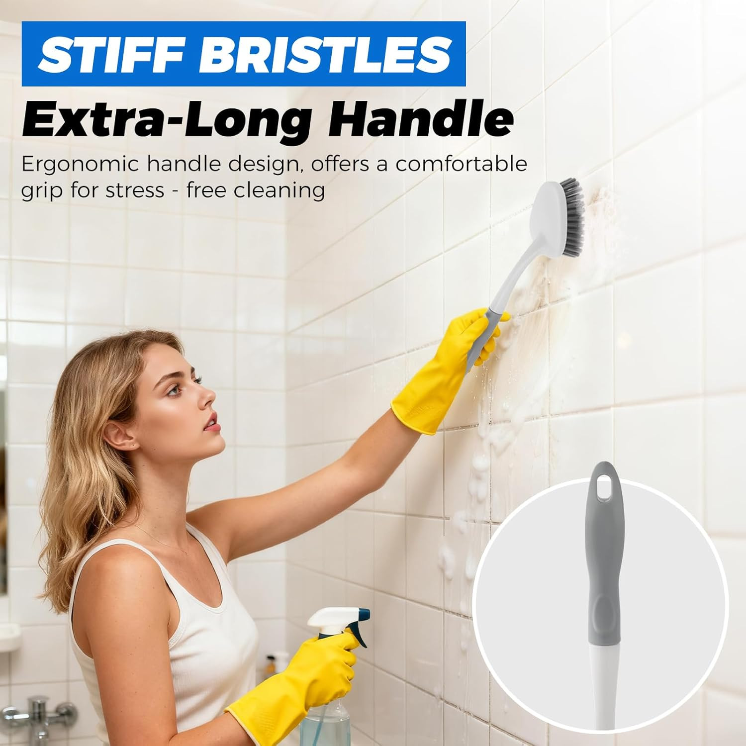 3 Pack Heavy Duty Scrub Brush Set for Household Use, Long Scrub Brush, Handheld