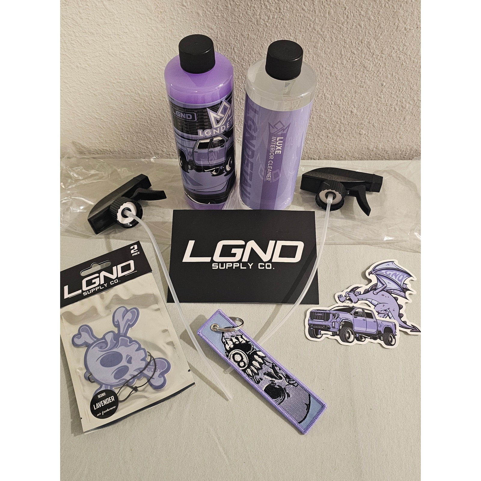 LGND Supply Co Detail Spray Luxe Interior Cleaner Air Freshener Keychain Bundle