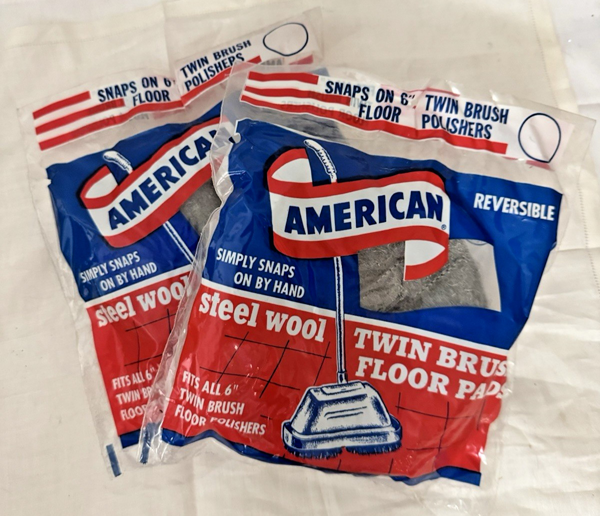2 American Steel Wool Twin Brush Floor Pads Reversible For 6″ Floor Polisher