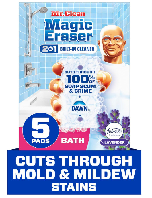 Mr. Clean Magic Eraser, Bathroom & Shower Cleaner, Febreze Lavender, 5 Count