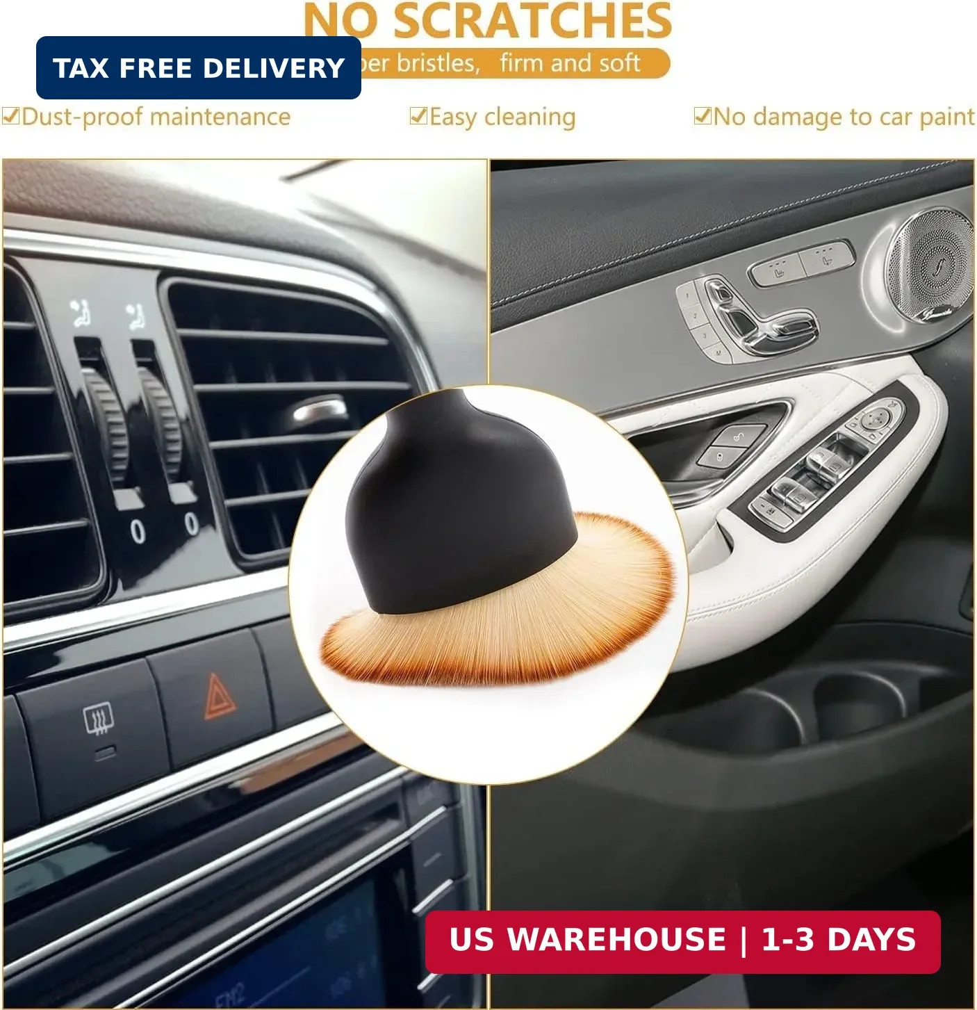 QUAAM 3PCS Car Interior Cleaning Tool, Car Cleaning Brush Interior Dust Collecto