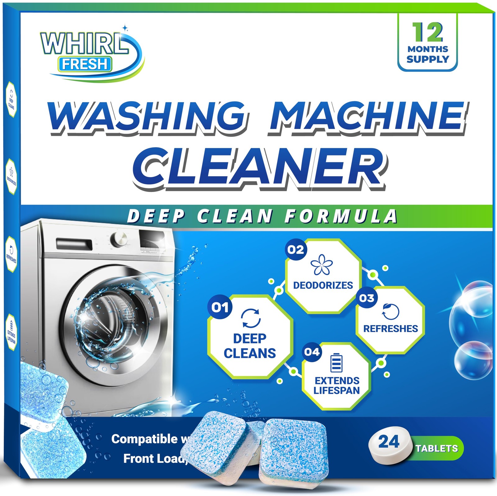 Washing Machine Cleaner Tablets, 24 Pack–Deep Cleaning Tablets for Top & Fron…