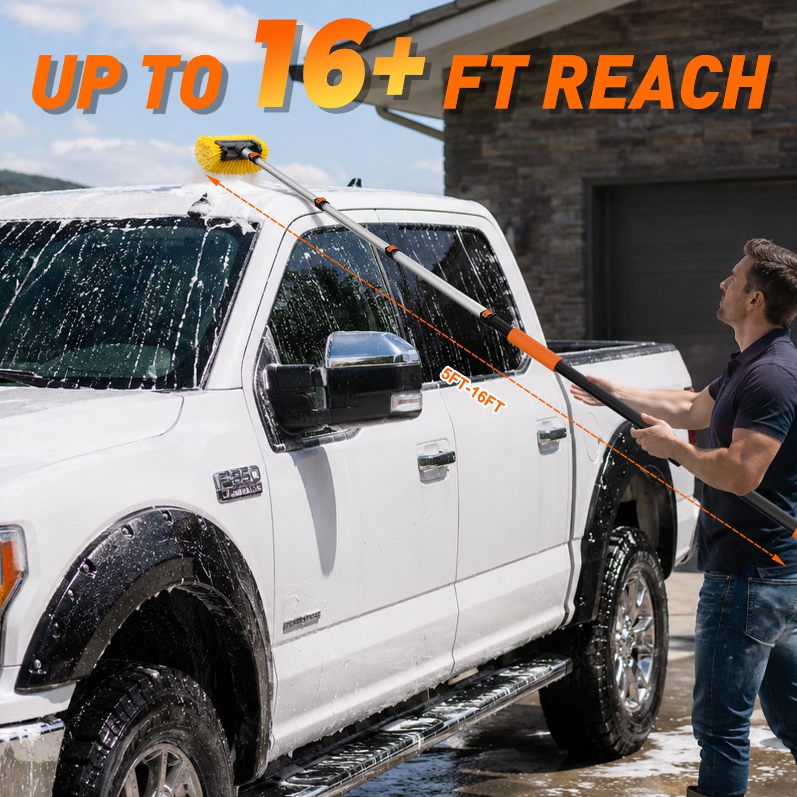 Car Wash Brush, 16FT Telescopic Car Wash Brush with Long Handle, 12-Inch Soft…