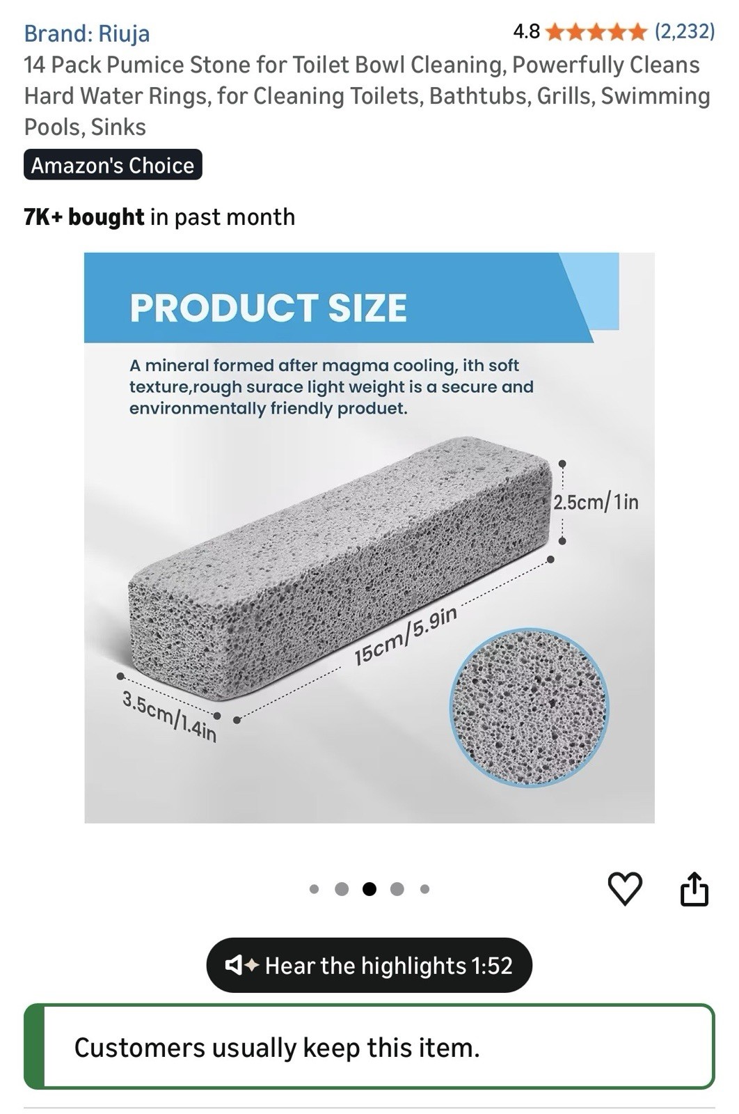 Riuja 14 Pack Pumice Stone Toilet Bowl Cleaner, Unscented, Eco-Friendly