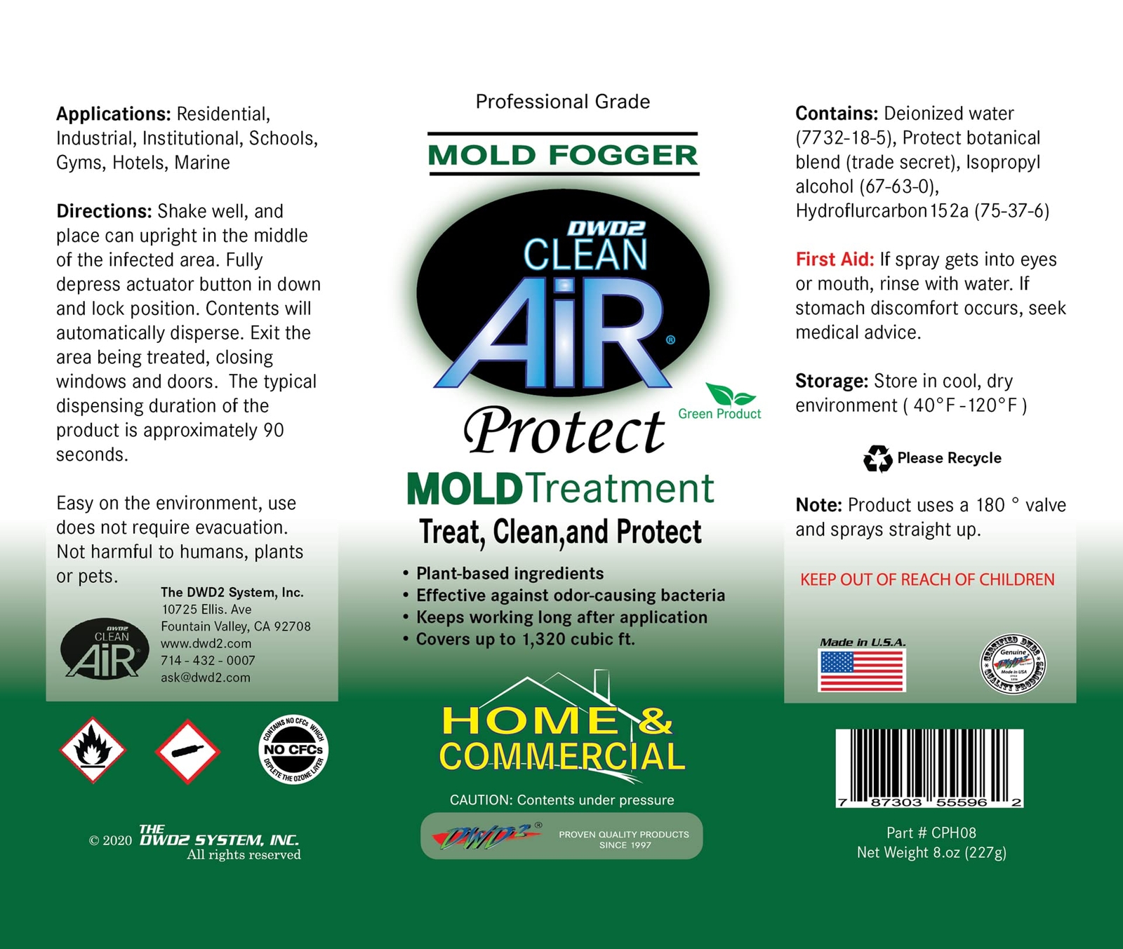 DWD2 Clean Air Protect Fogger 8oz Mold Odor Treatment Multi Surface Odor Elim…