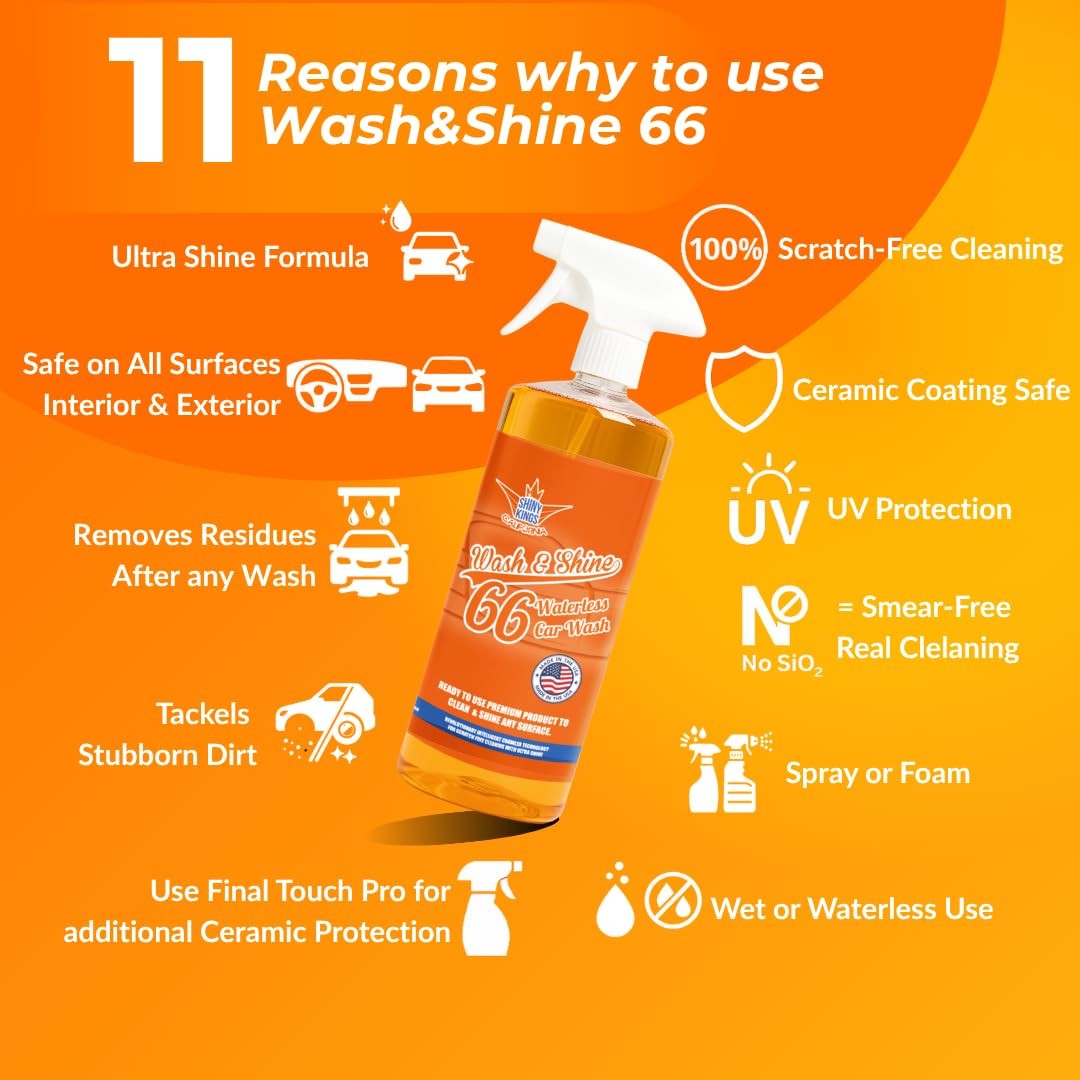 Shinykings Wash&Shine 66 32 fl.oz WATERLESS Car Wash with Ultra Car Shine Eff…