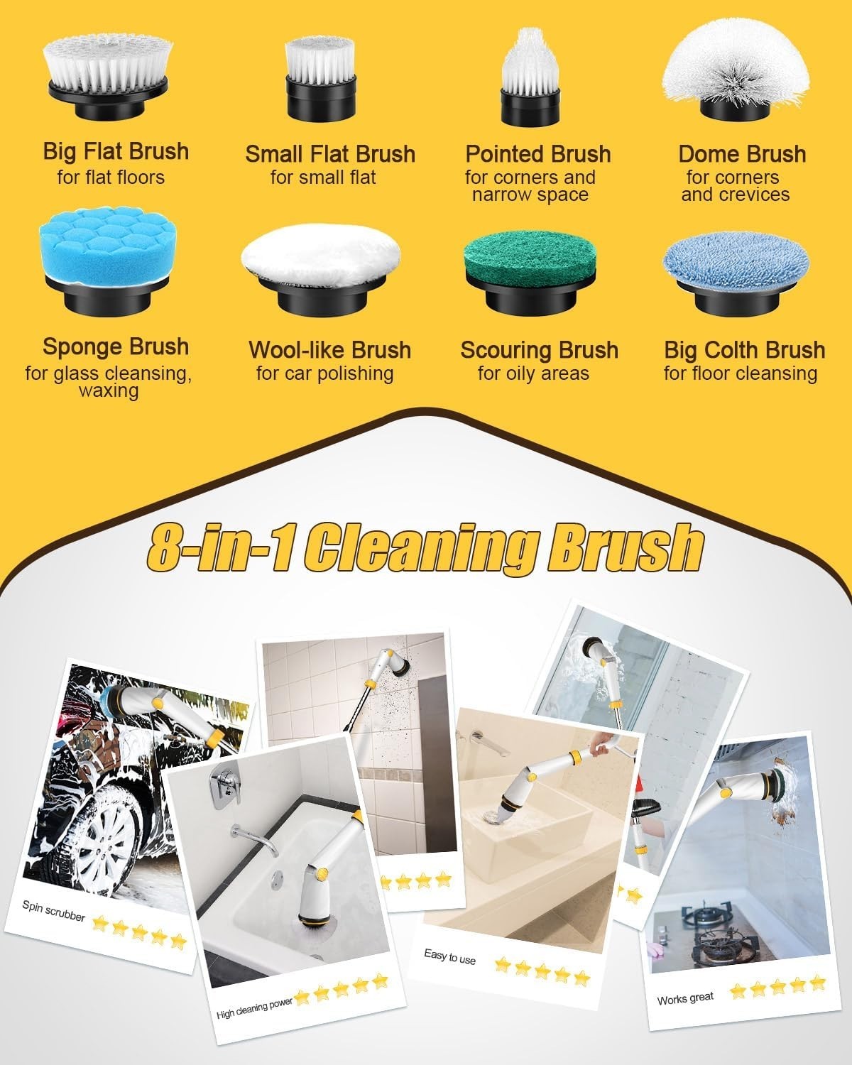 Electric Spin Scrubber with Two Batteries Q2 Pro,1500 RPM High Power Electric Sc