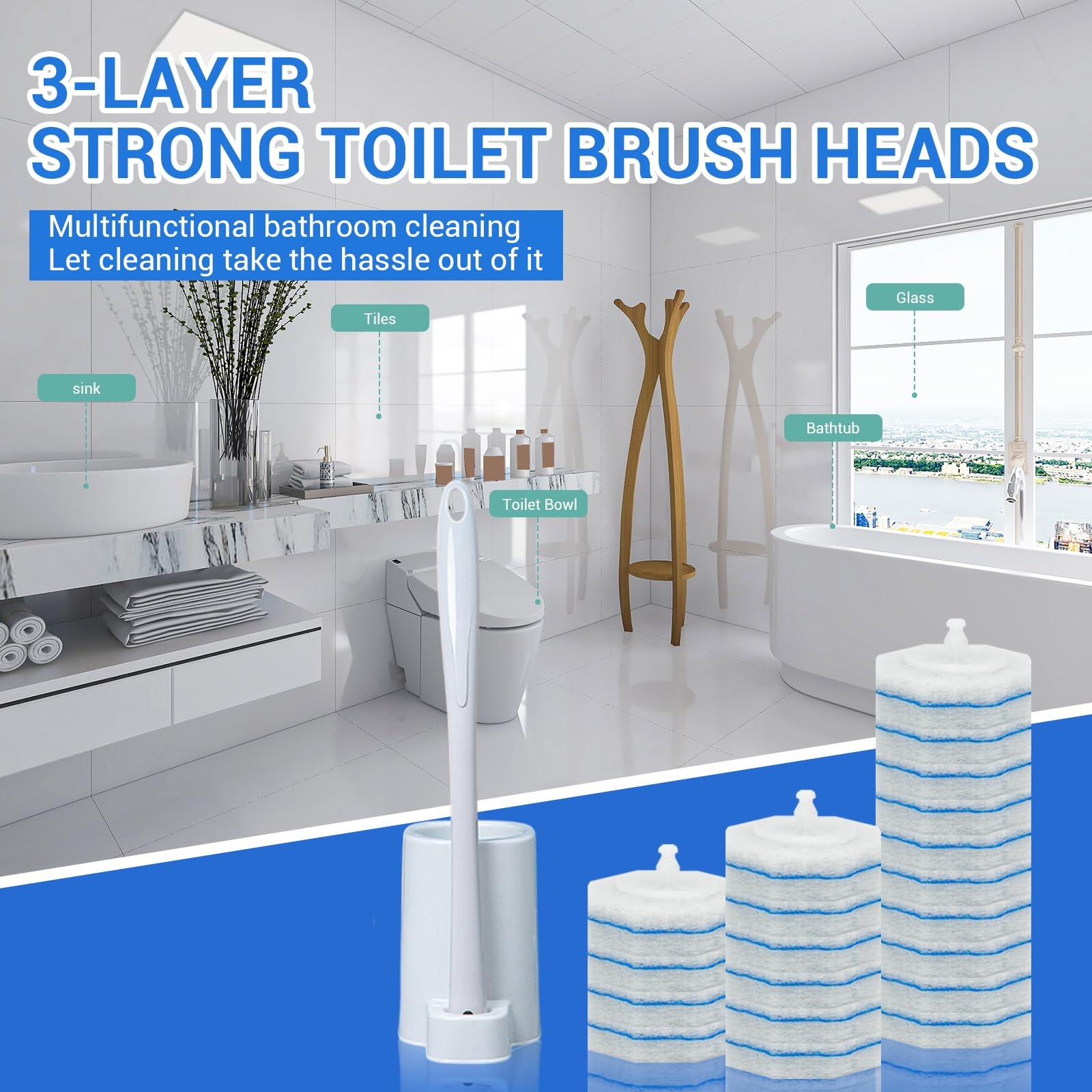 50PC Toilet Bowl Wand Refills, Disposable Toilet Brush Heads, Wall Mounted Sc…