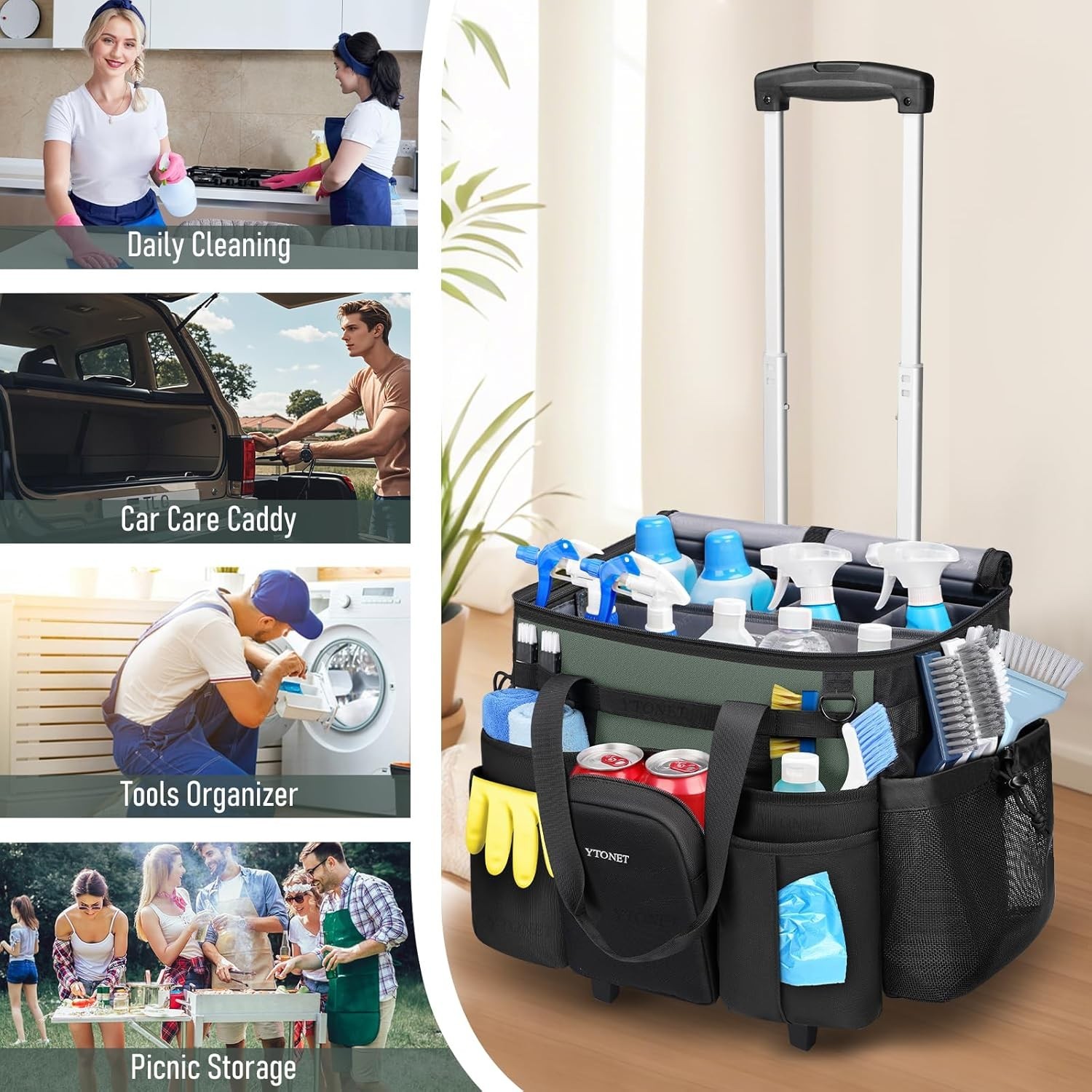 Durable 900D Oxford Fabric Cleaning Caddy with Wheels – Housekeeper’s Companion