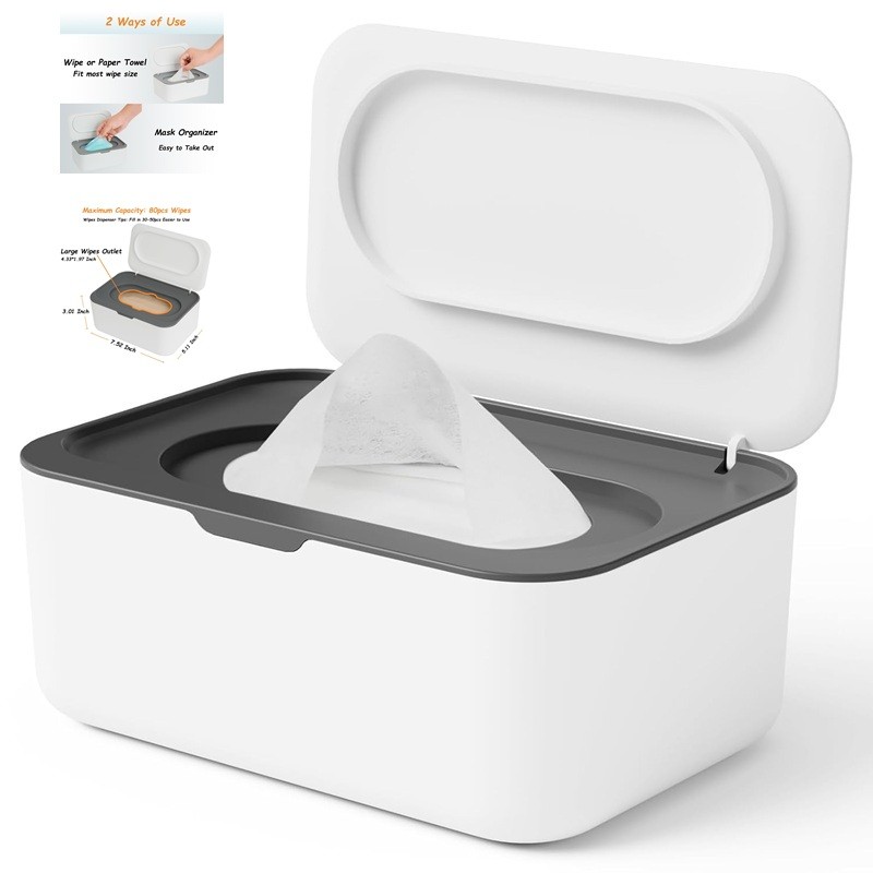 Wipe Boxes Dispenser Holder Baby Adult Refillable Container Easy Pull Wipes Grey