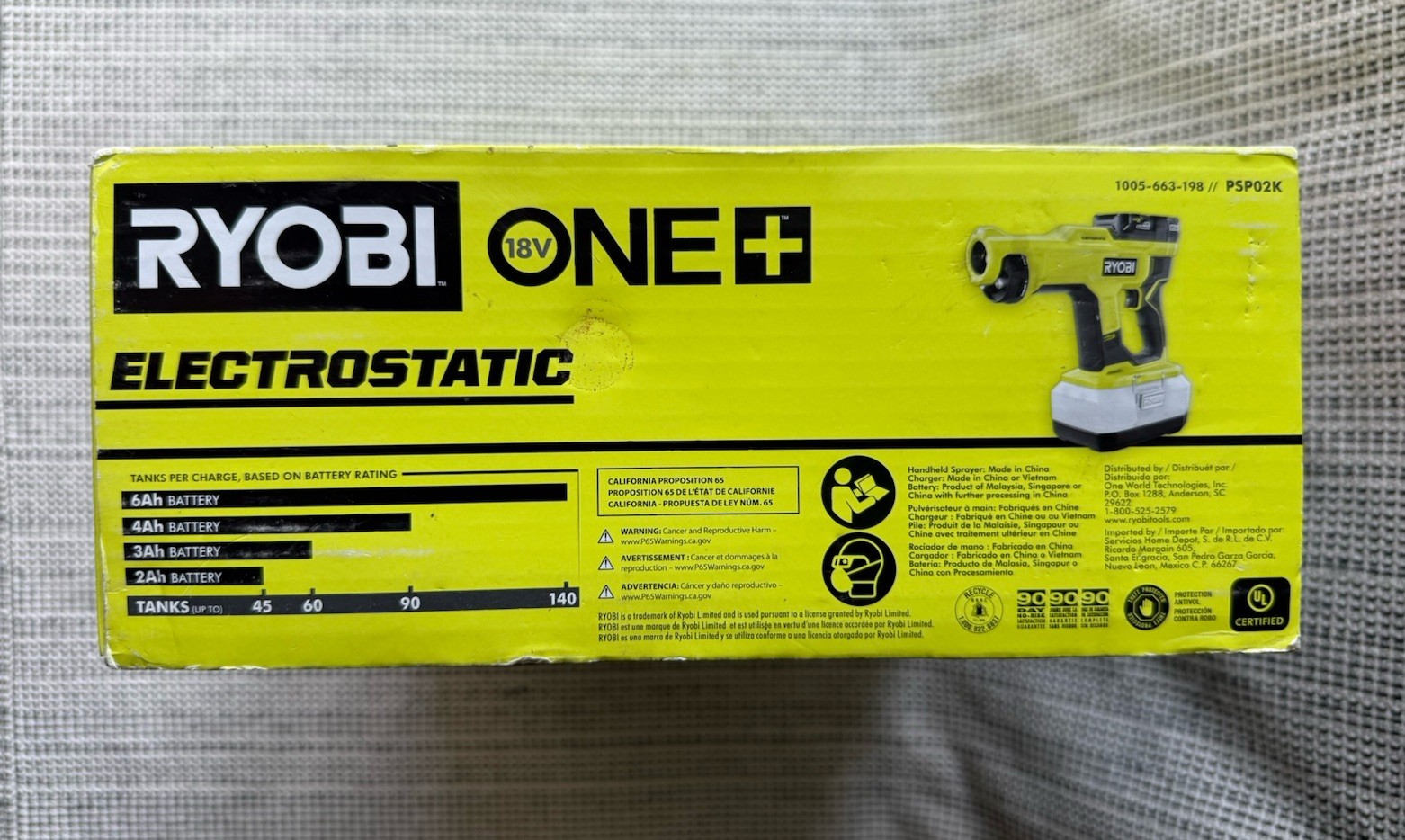 NEW Ryobi ONE+ 18V Cordless Handheld Electrostatic Sprayer PSP02 – TOOL ONLY