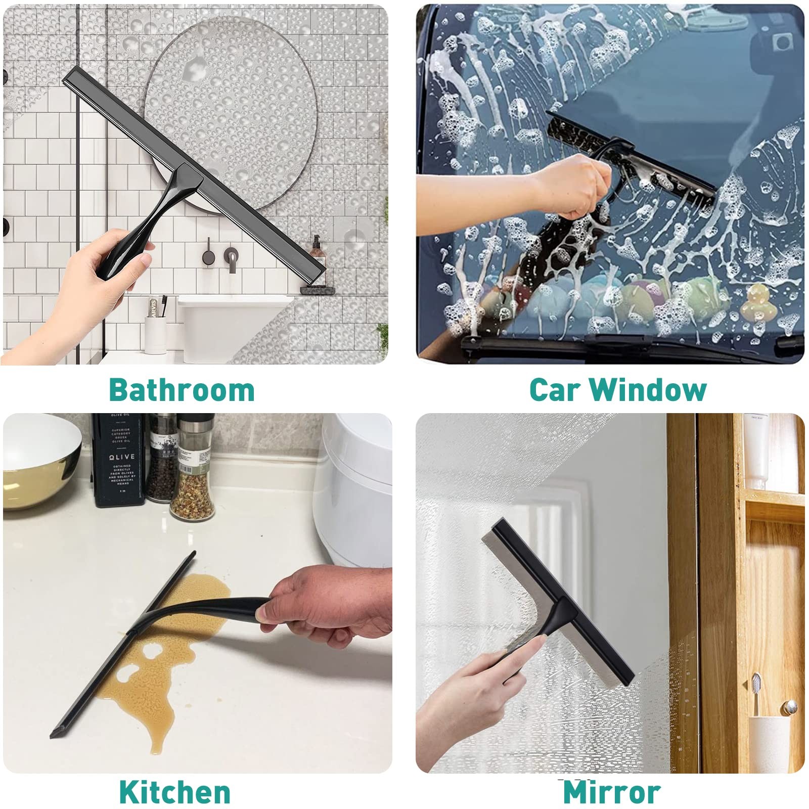 Shower Squeegee for Glass Doors,12-Inch Shower Glass Squeegee, Matte Black Sh…