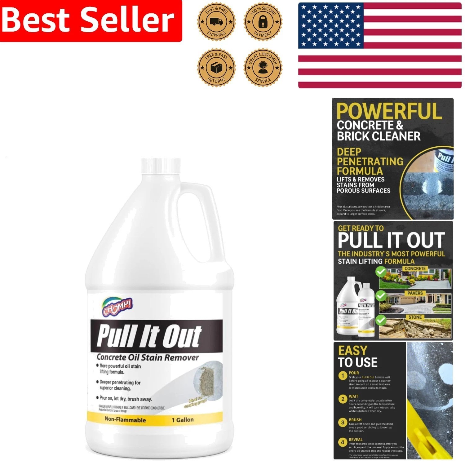 Pull It Out Concrete Oil Stain Remover 128oz Deep Cleaning Grease Garage Floo…