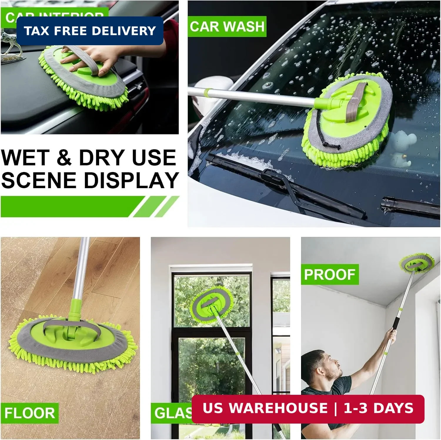 Ordenado 62″ Car Wash Brush Kit Mitt Mop Sponge with Long Handle Chenille Microf