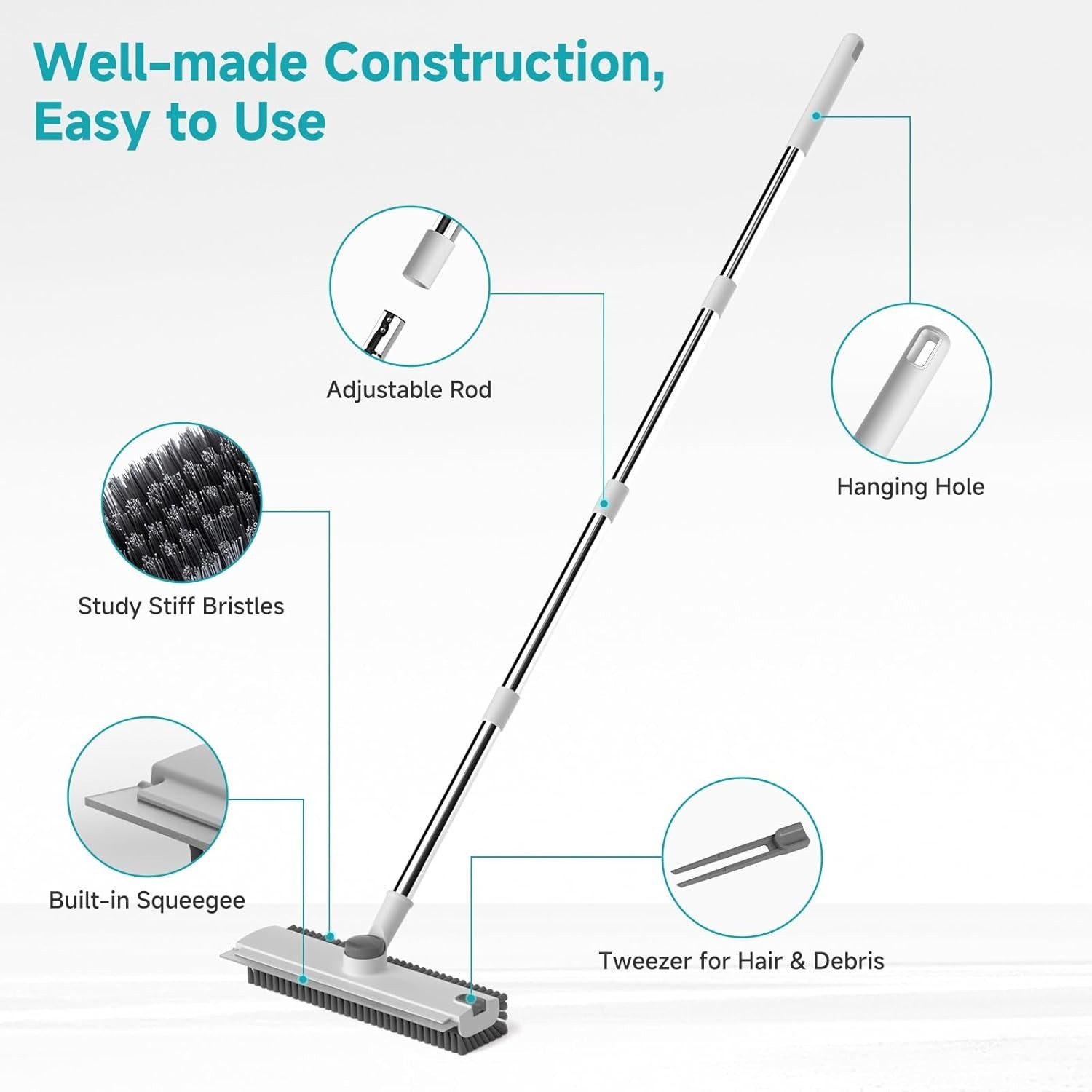 Floor Scrub Brush with Long Handle Adjustable 3-in-1 Heavy-Duty Floor Cleaner