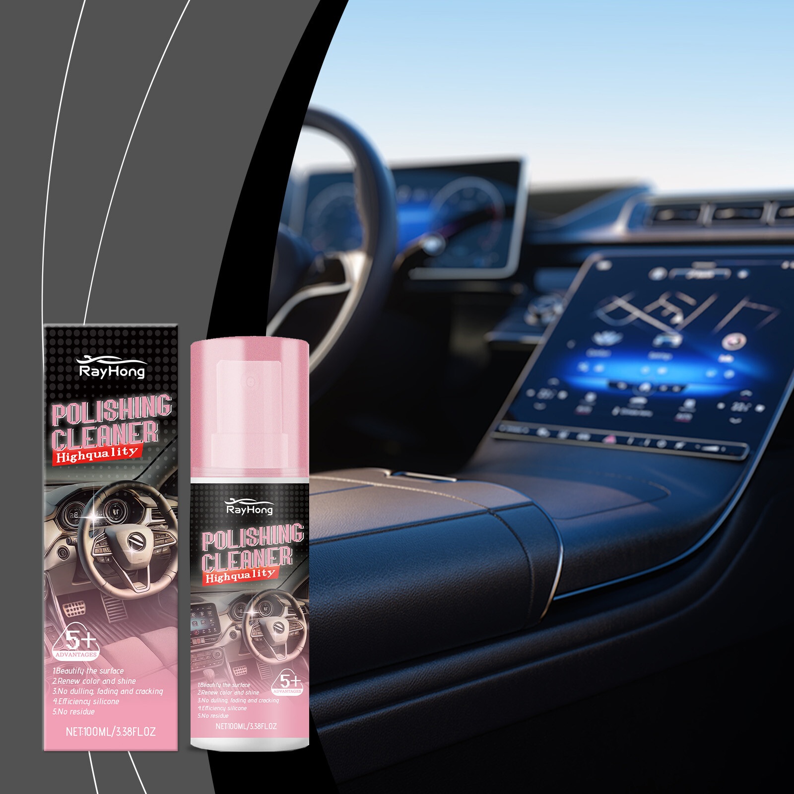 Car Interior Cleaner – 100ml Car Interior Cleaner, Vehicle Interior Polish-US