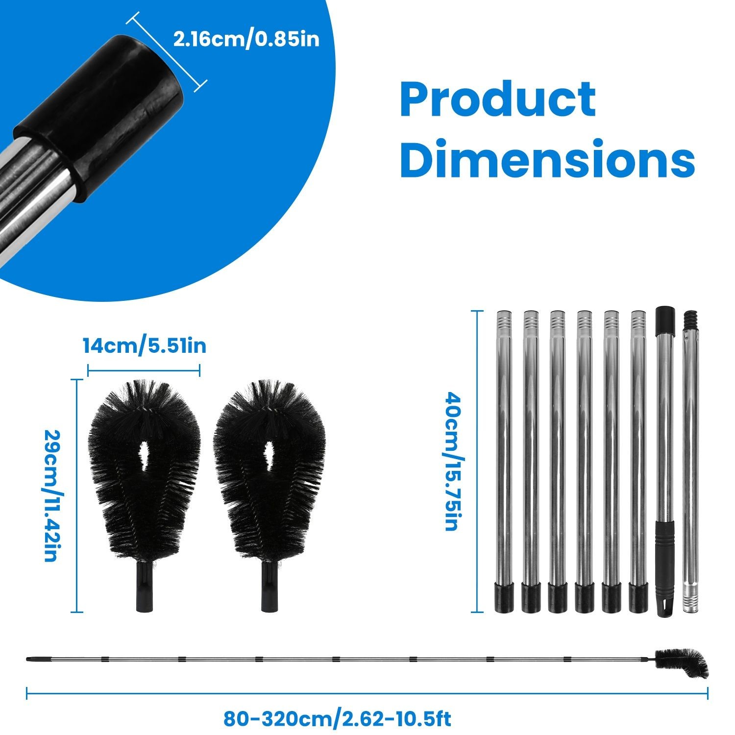 10.5FT Gutter Cleaning Brush With Telescoping Handle
