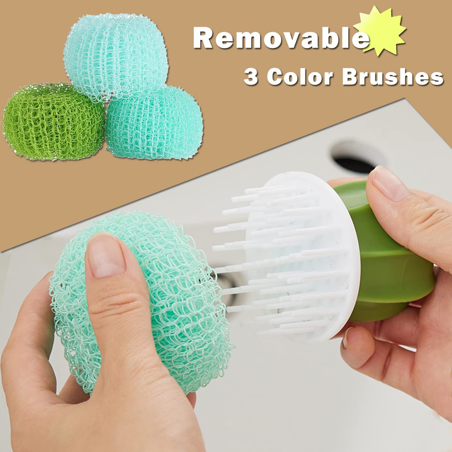 Cactus Mini Dish Brush Set with Drip Tray (3 Brushes), Durable Kitchen Cleani…