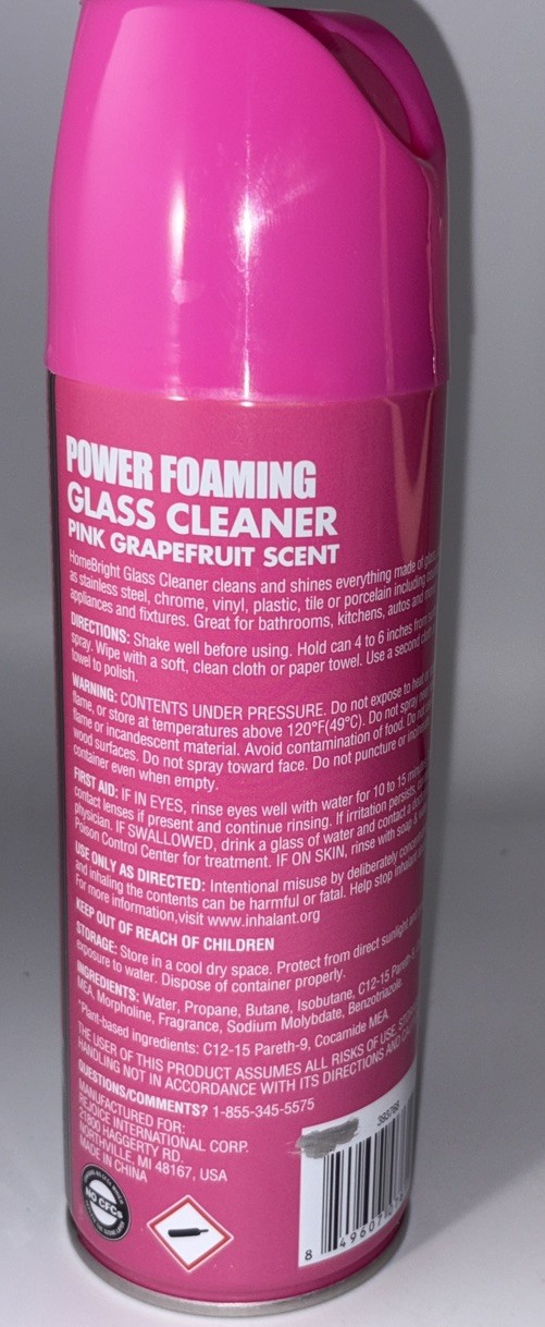 Homebright Power Foaming Glass Cleaner 12oz Pink Grapefruit Scent-NEW-SHIP24 HRS