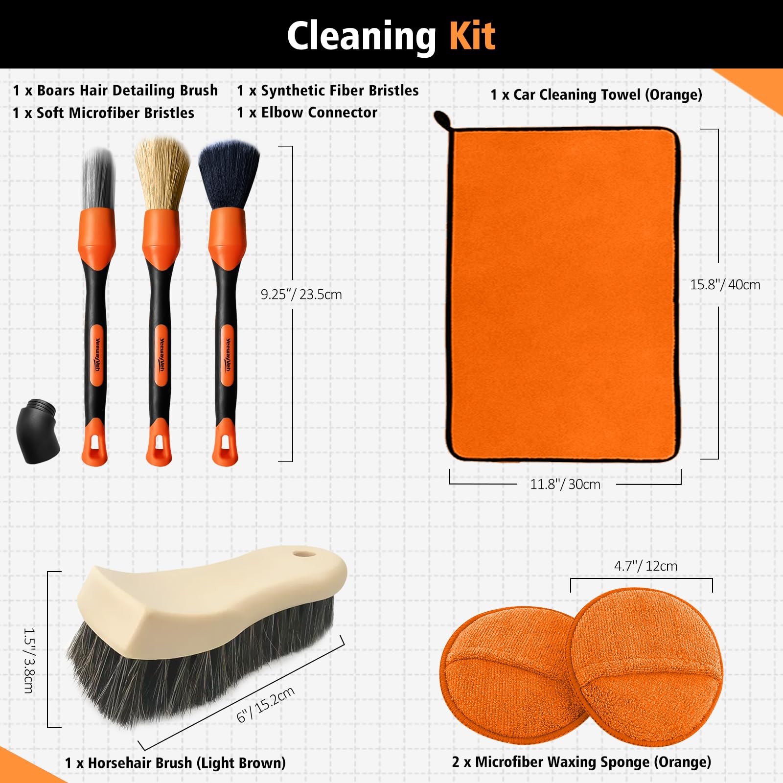 7PCS Car Interior Detailing Kit Horse Hair Leather Brush Applicator Pads