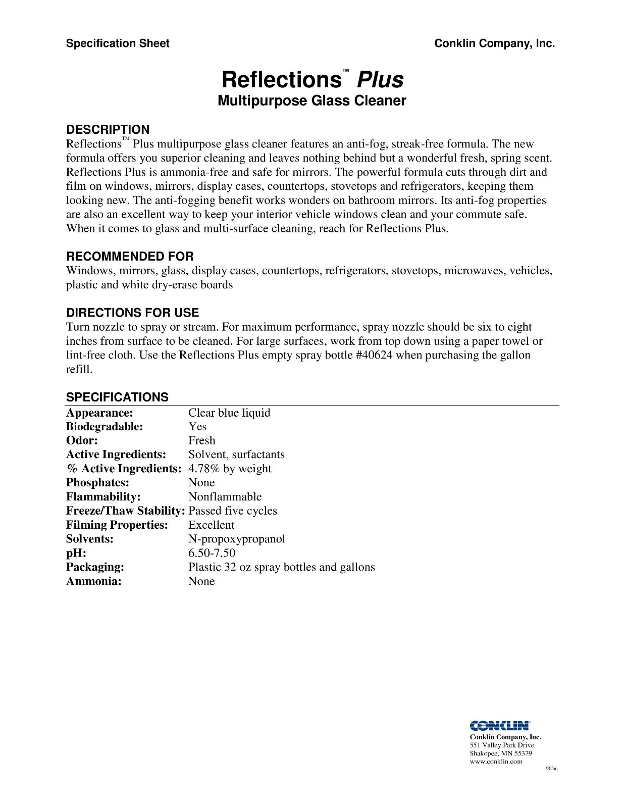 Reflections Plus Multipurpose Glass Cleaner, Anti-fog, Streak-free, Ammonia-free