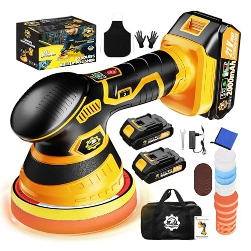 Cordless Car Buffer Polisher kit [2x 2000mAh 21V Batteries & 18 PCS Attachments]