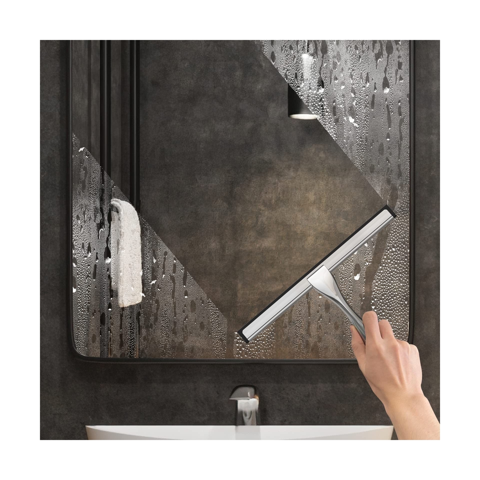 All-Purpose Stainless Steel Shower Squeegee for Shower Glass Door with 2 Adhe…