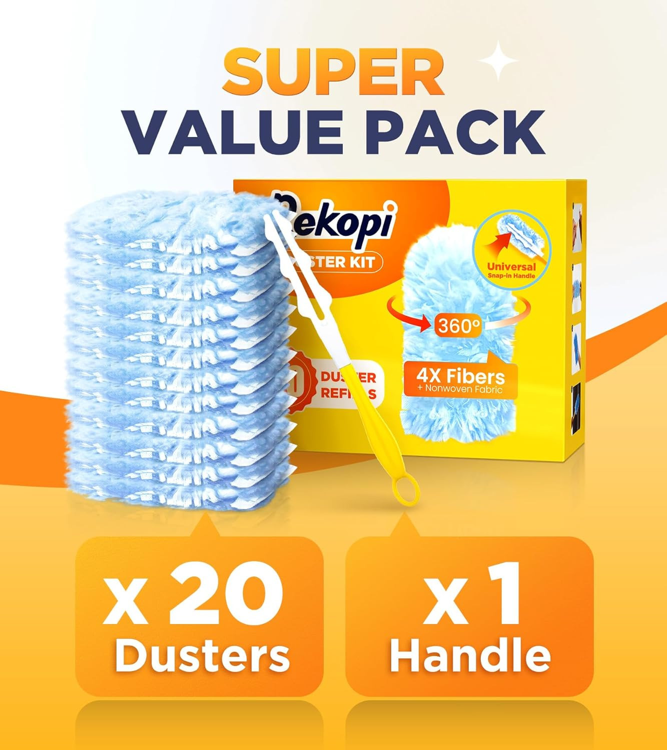Heavy Duty Duster Refills for Swiffer Duster, 20 Count Duster Refills with 1 Han