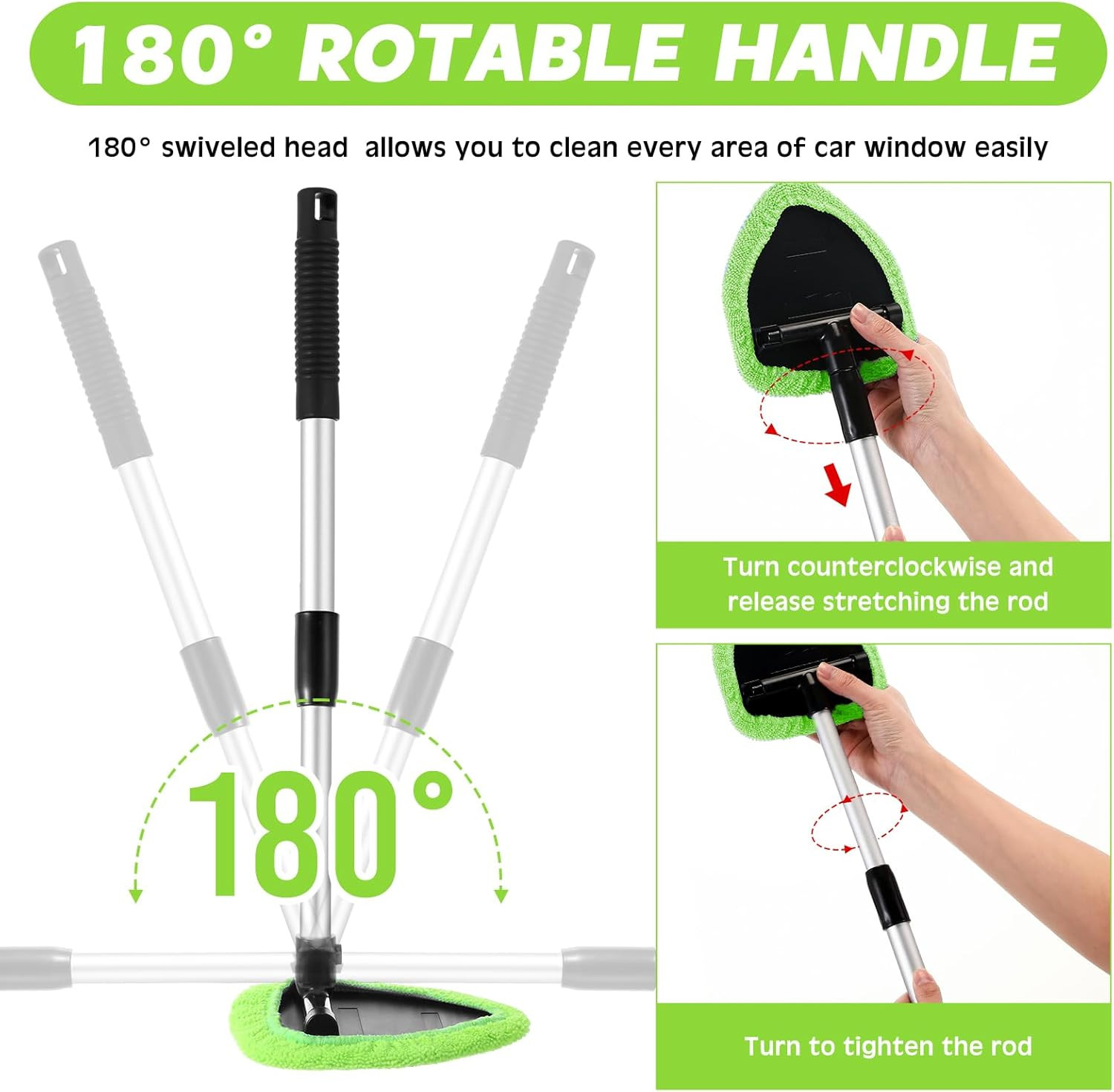 8 Pcs Car Windshield Cleaner Tool Kit with Extendable Handle, Microfiber Towel P