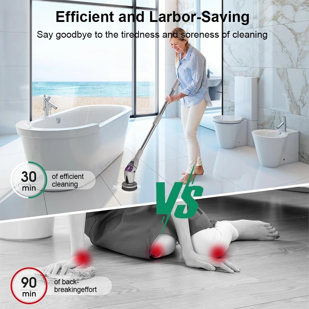 Electric Spin Scrubber Wireless Cleaning Brush Household Bathroom Cleaner 10in1