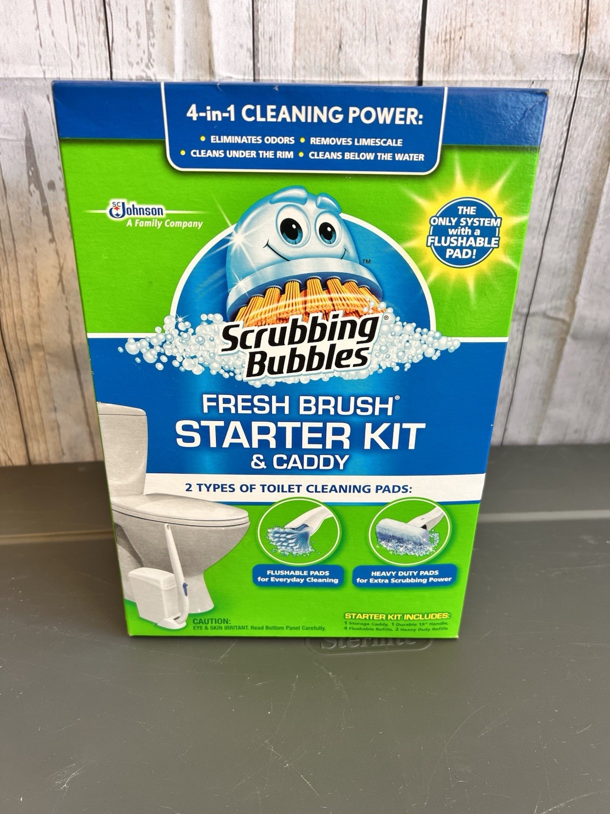 Scrubbing Bubbles Fresh Brush Starter Kit Caddy 2 Types Cleaning Pad Cut in Box