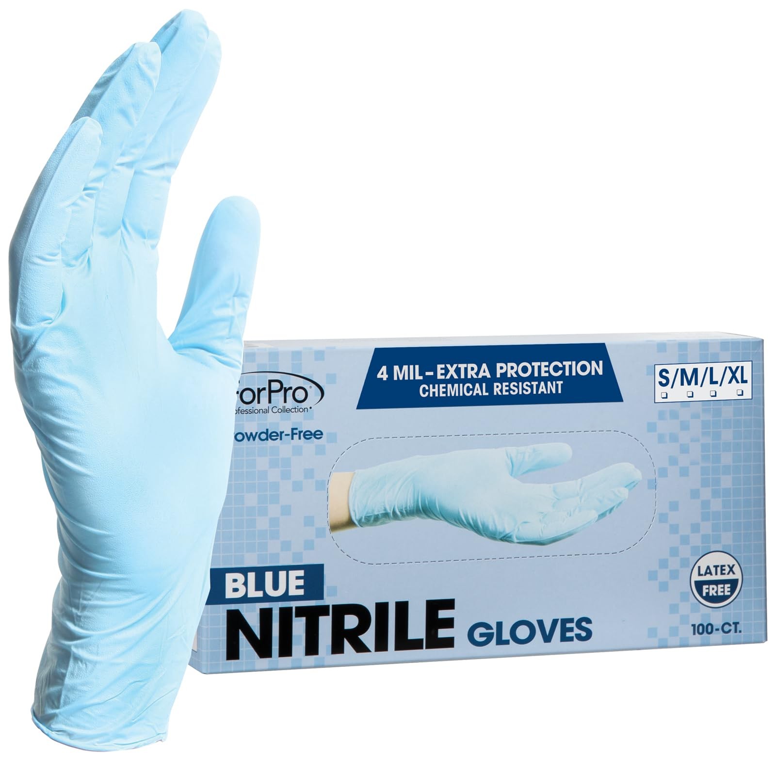 ForPro Disposable Nitrile Gloves, Chemical Small (Pack of 100), Blue
