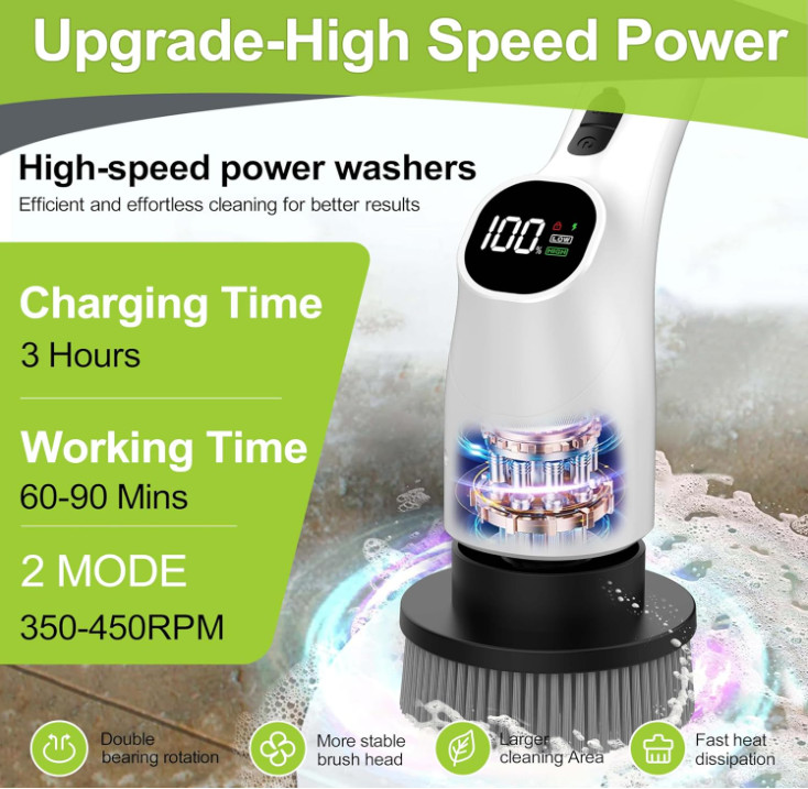 WKY-Electric Spin Scrubber – 10-in-1 Cordless Shower Scrubber & Cleaning Brush w