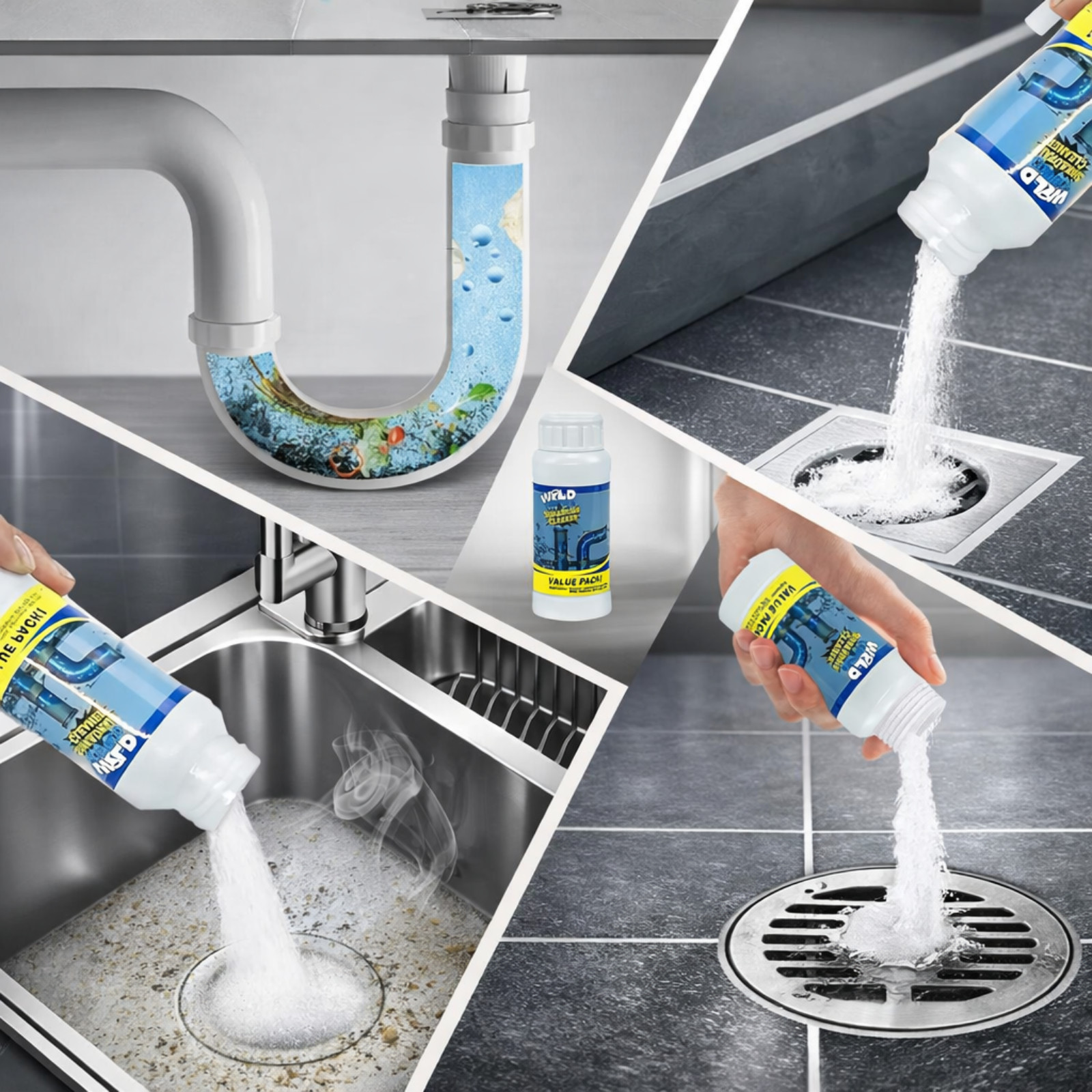 Pack of 4 Wild Tornado Powerful Sink Drain Cleaner – Fast Clog Remover for Kitch