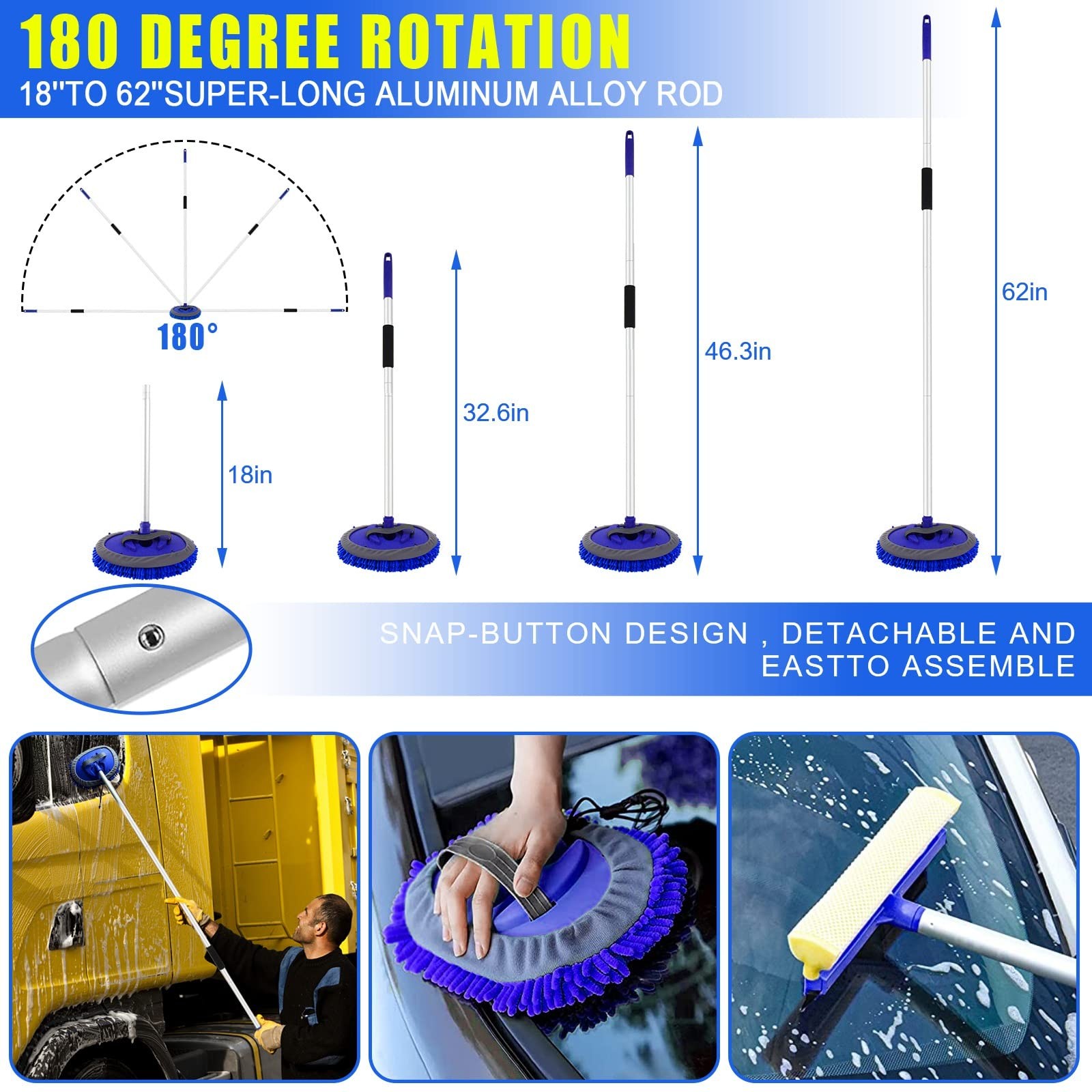 21Pcs Car Wash Kit,62″ Car Wash Brush Mop with Long Handle,Car Cleaning Kit,Car