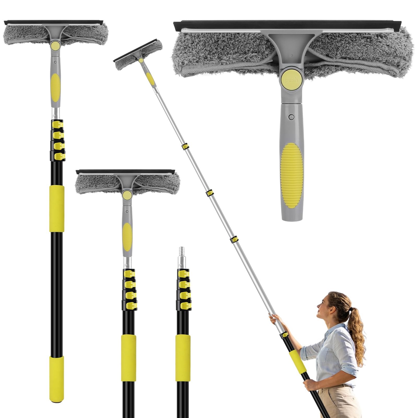 Window Squeegee with Extension Pole, 26FT Reach Squeegee for Window Cleaning,…