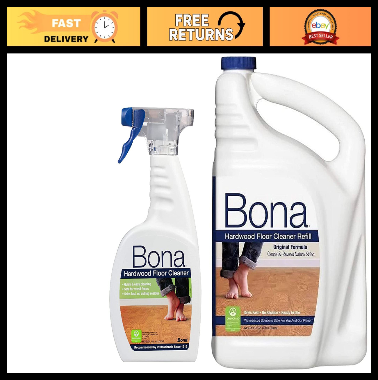 Hardwood Floor Cleaner Refill 96oz + Bonus 22oz Spray – Original Formula, Safe &