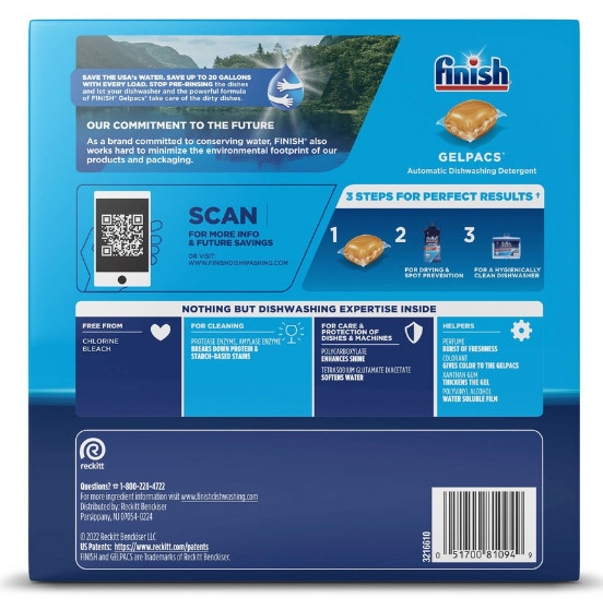 Finish 81181 All In 1 Dishwasher Gelpacs Orange Scent 54 Ct Box 4 Pack Case