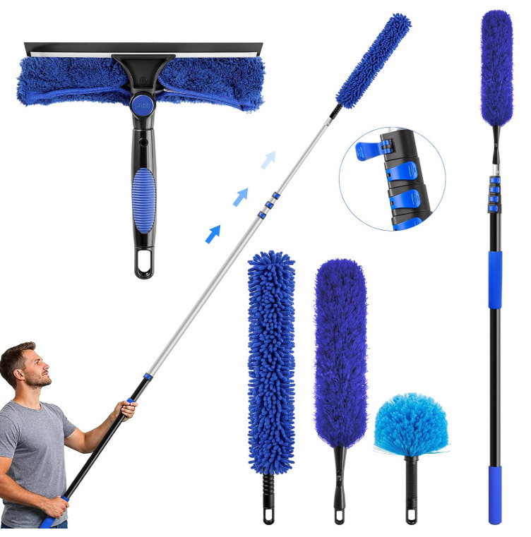 Kit Plumero Telescópico 26FT Con 5 Cabezales Para Techo Ventanas Y Ventilador