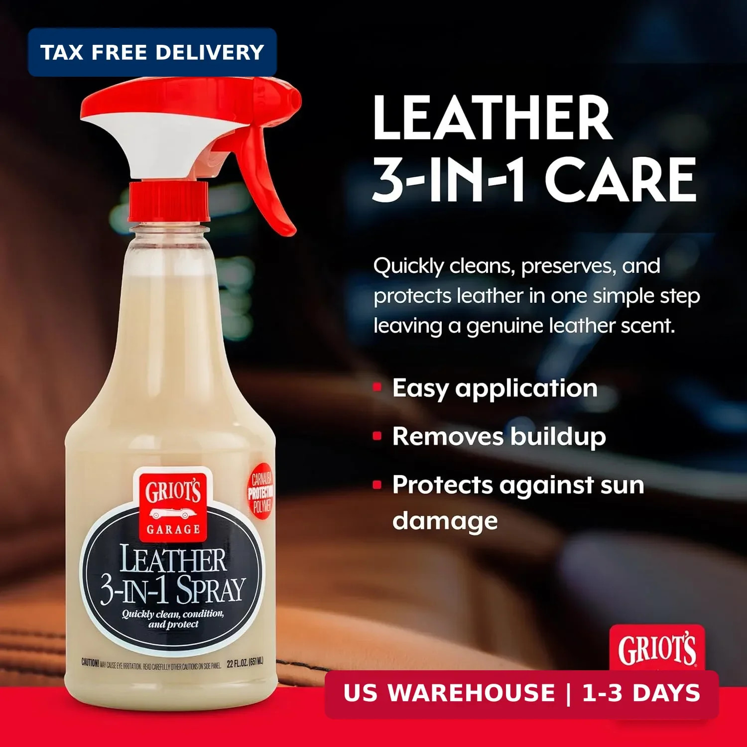Griot’s Garage Leather 3-in-1 Spray, Cleaner and Conditioner for Leather and Vin