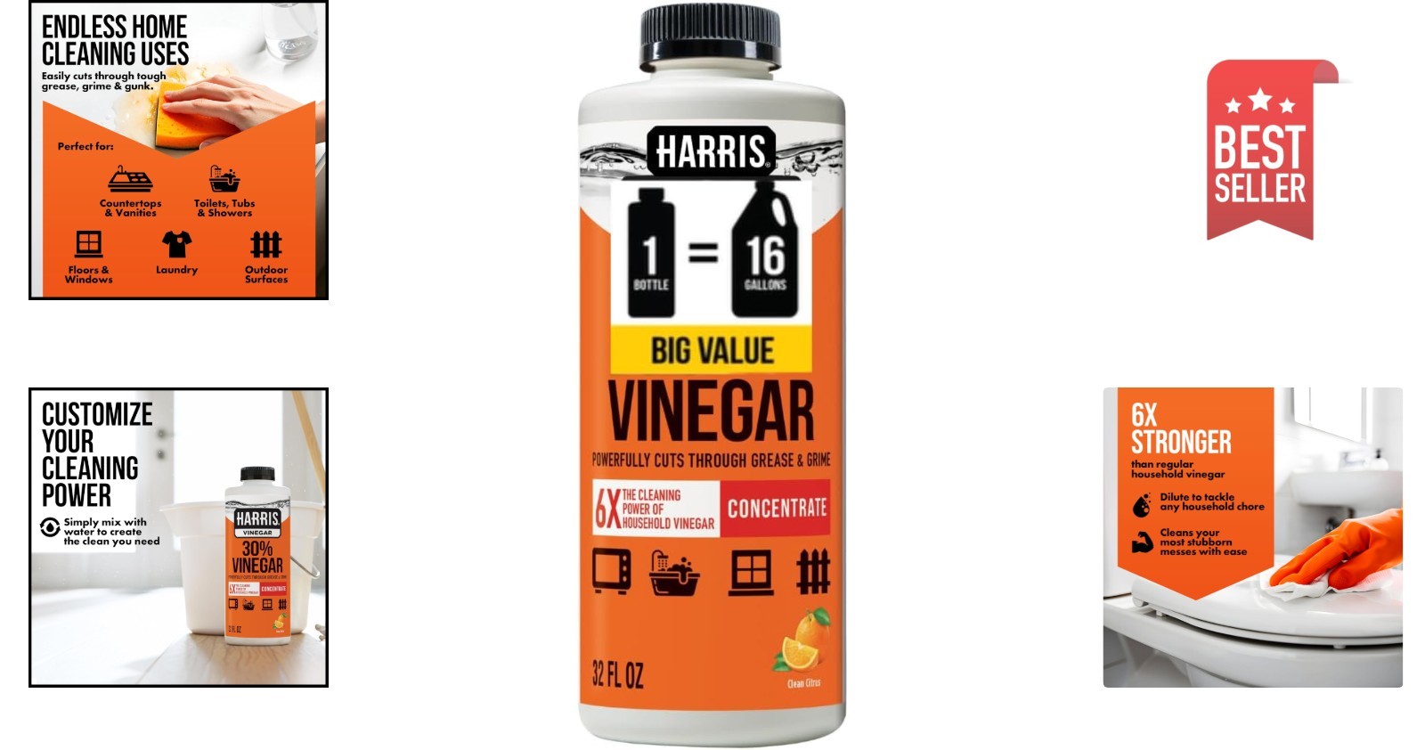 All-Purpose 30% Cleaning Vinegar – Citrus Scent, 32 Fl Oz Makes 16 Gallons