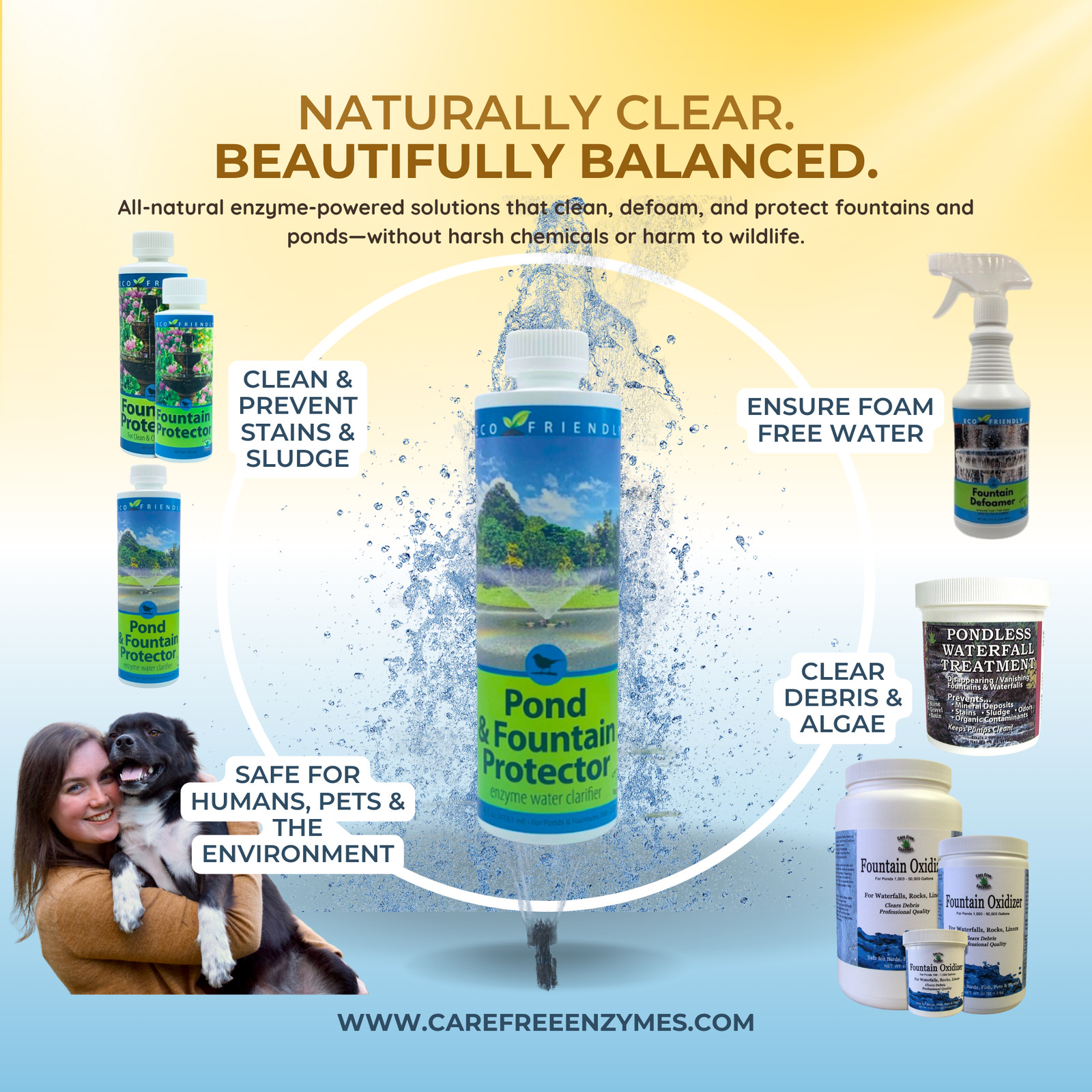 Natural Pond & Fountain Water Treatment | Keeps Water Clear & Clean | 16 oz