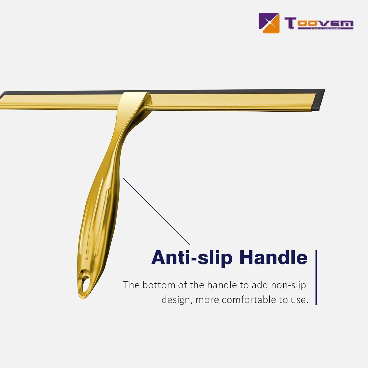 TOOVEM 12 Inch Shower Squeegee Cleaning Tools with S & Square Sticky Hook Gold