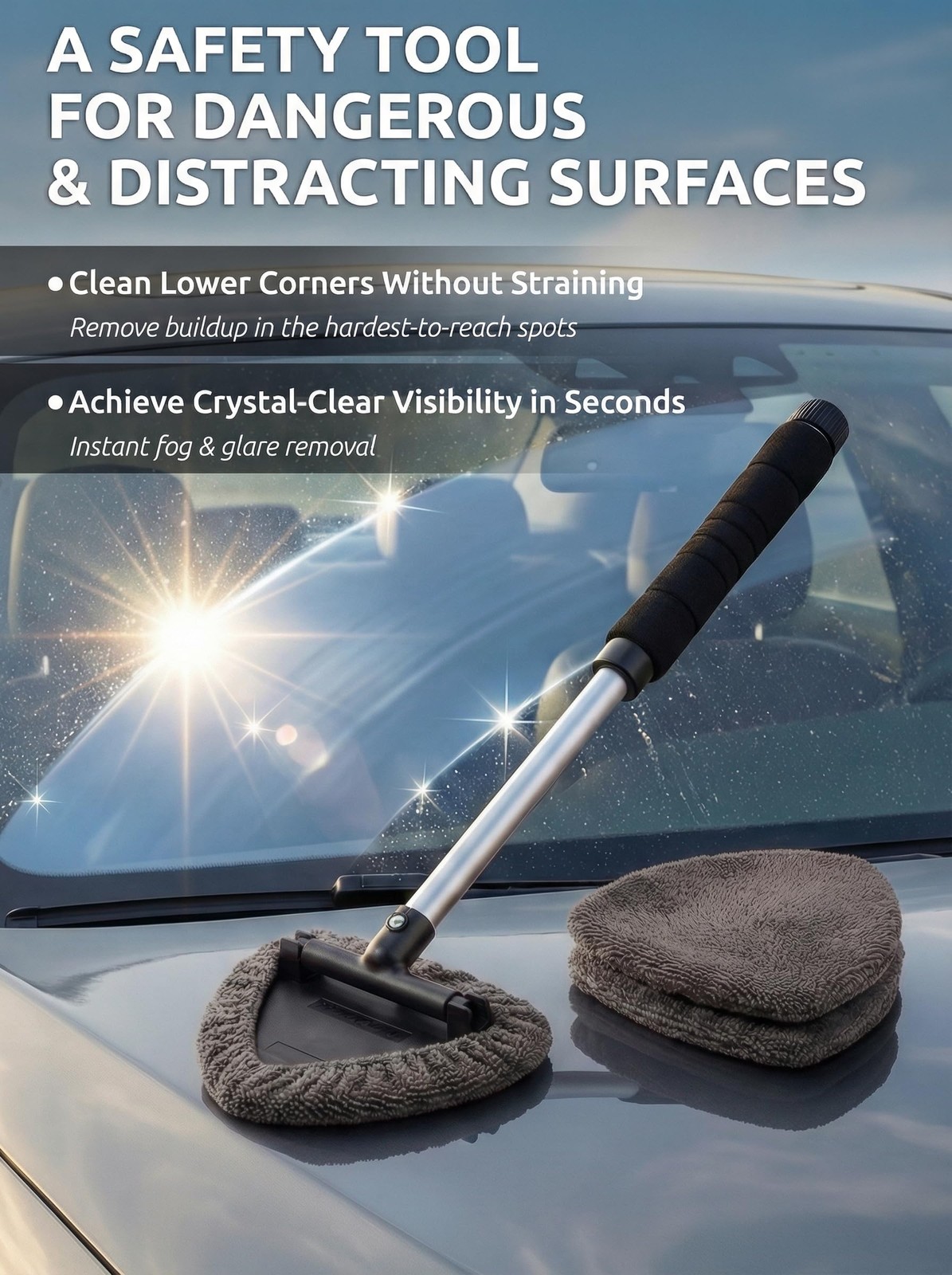 TAKAVU Car Window Cleaning Tool, Windshield Wiper Cleaner Large, Black & Grey