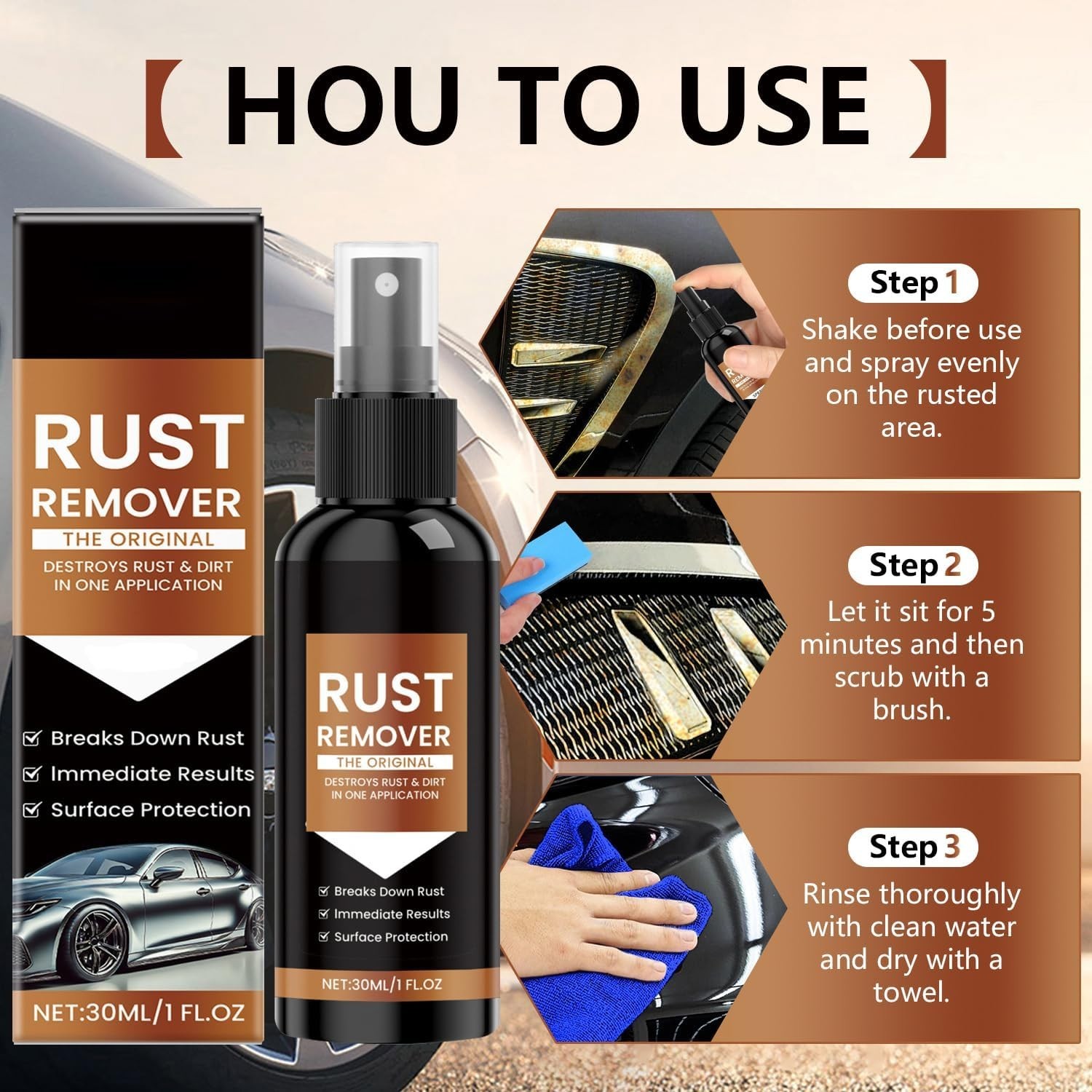 2PCS Nexa Rust Remover Spray, Rust Remover for Metal, Car Scratch Remover, Up…